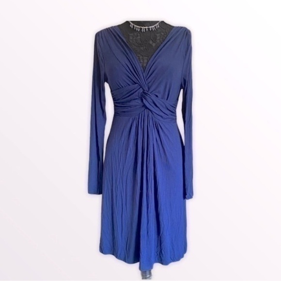 Max Studio Navy Blue Stretch Long Sleeve Deep V Draped  Bodycon Dress Me… - Picture 1 of 16